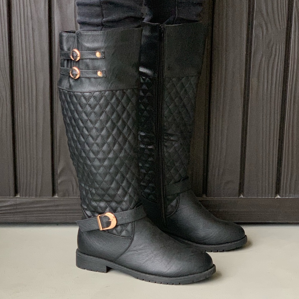 Tan Quilted Knee High Equestrian Riding Boots - Picture 6 of 8